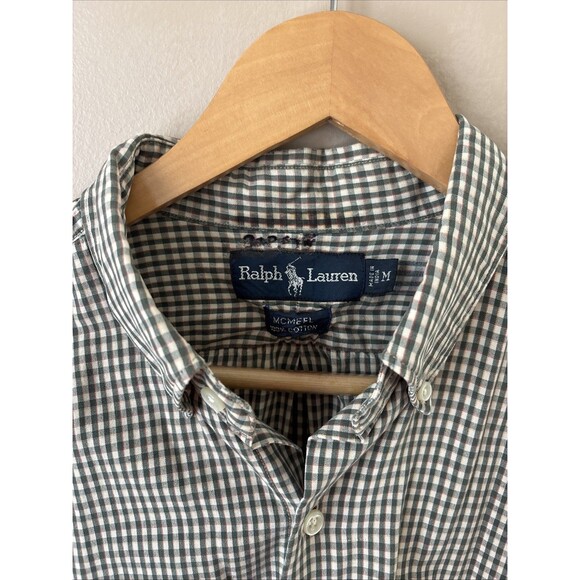 Ralph Lauren Mens Medium Green Gingham Plaid Shirt McMeel Button Down Cotton - Picture 5 of 7
